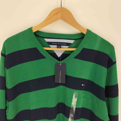 トミーヒルフィガー TOMMY HILFIGER ロゴ刺繍 ボーダー Vネック L/S ニット カットソー メンズ import:XL