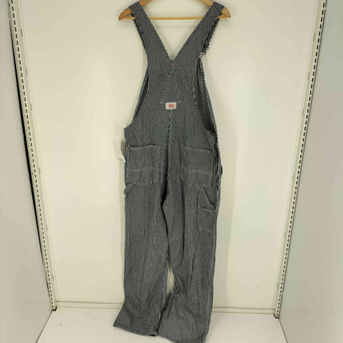 ラウンドハウス ROUND HOUSE USA製 ロゴ刻印 金ボタン ヒッコリー ストライプ デニム オーバーオール メンズ