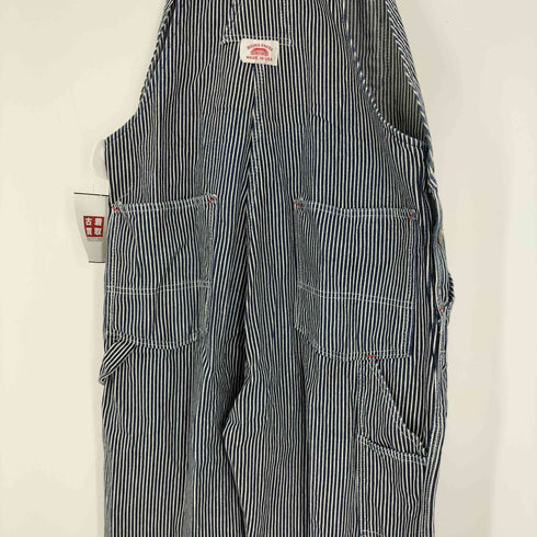 ラウンドハウス ROUND HOUSE USA製 ロゴ刻印 金ボタン ヒッコリー ストライプ デニム オーバーオール メンズ