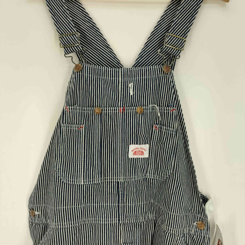 ラウンドハウス ROUND HOUSE USA製 ロゴ刻印 金ボタン ヒッコリー ストライプ デニム オーバーオール メンズ