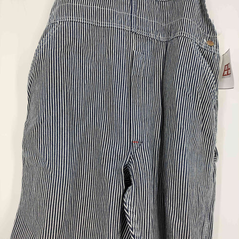 ラウンドハウス ROUND HOUSE USA製 ロゴ刻印 金ボタン ヒッコリー ストライプ デニム オーバーオール メンズ