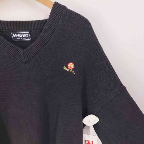 80S USA製 MC BRIAR ANACORTES 企業ロゴ 刺繍 Vネック ニット セーター メンズ import:L