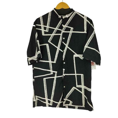 ザラ ZARA ノーカラー 総柄 シアサッカーシャツ メンズ US S