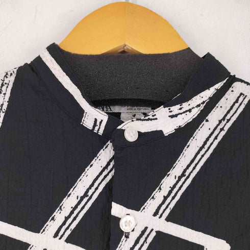 ザラ ZARA ノーカラー 総柄 シアサッカーシャツ メンズ US S
