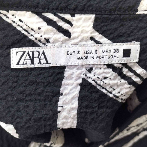 ザラ ZARA ノーカラー 総柄 シアサッカーシャツ メンズ US S