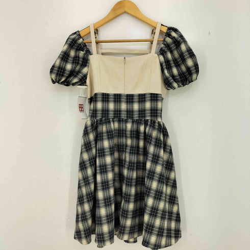 SOS SEAMSTRESS チェック柄 生地切替 オフショルダー チュニック ワンピース レディース