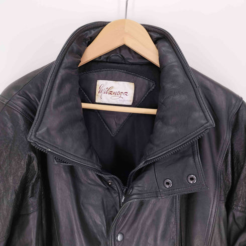 MILANOZA COLLECTION レザー スタンドネック 切替 ジャケット メンズ import:S