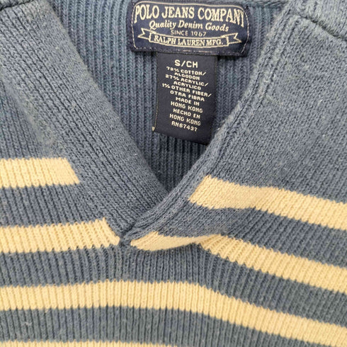 ポロジーンズカンパニーラルフローレン POLO JEANS COMPANY RALPH LAUREN 00S ポニー無し アクリル混 ボーダー コットンニット プルオーバー パーカー メンズ import:S