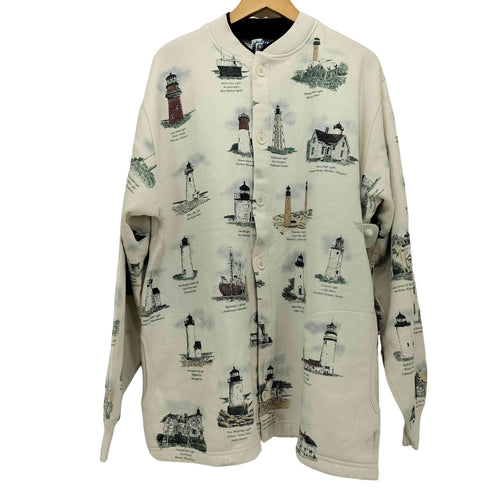 90S USA製 Art Unlimite Nautical Pattern Sweat 総柄 スウェット カーディガン メンズ