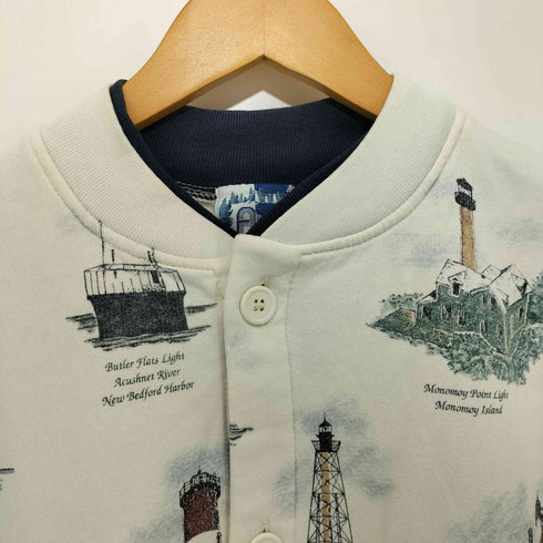 90S USA製 Art Unlimite Nautical Pattern Sweat 総柄 スウェット カーディガン メンズ