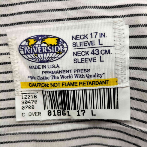 リバーサイド RIVERSIDE USA製 フロントワッペン チェーンステッチ ストライプ ボタンダウン L/S シャツ メンズ L