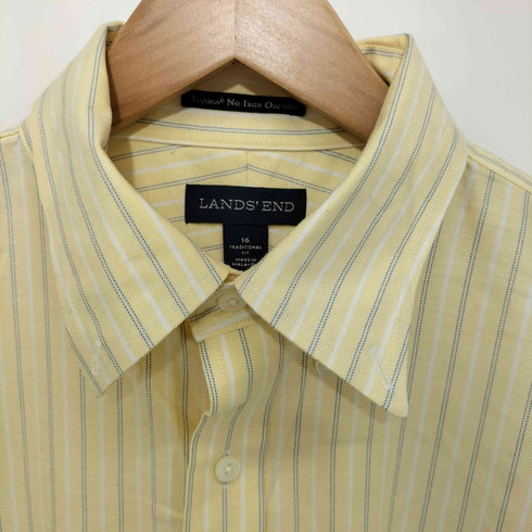 ランズエンド LANDS END SUPIMA NO IRON OXFORD 企業ロゴ ストライプ ボタンダウン S/S オックスフォード シャツ メンズ 16
