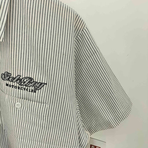 CornerStone ワンポイント刺繍 ストライプ S/S ワークシャツ メンズ import:L