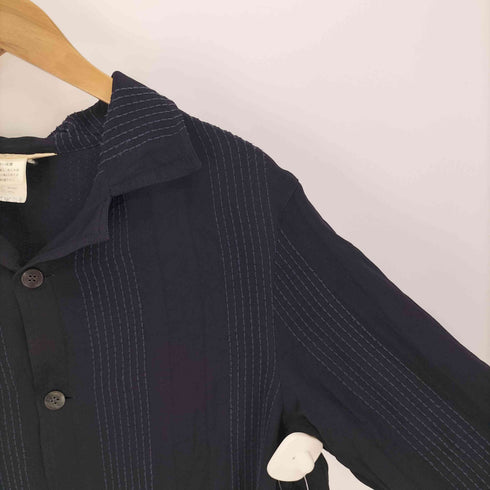 80-90S TAKEZO ストライプ ステッチ 開襟 オープンカラー レーヨン L/S シャツ メンズ