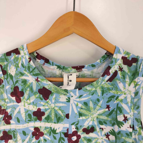 タオコムデギャルソン tao COMME des GARCONS 花柄 ボーダー 切替 ノースリーブ Tシャツ レディース JPN:S