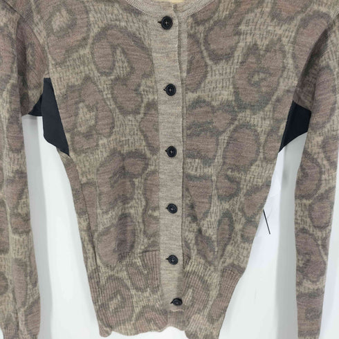 ヴィヴィアンウエストウッド アングロマニア Vivienne Westwood ANGLOMANIA イタリア製 レオパード 総柄 脇下 異素材 切替 ウール ニット カーディガン レディース import:M