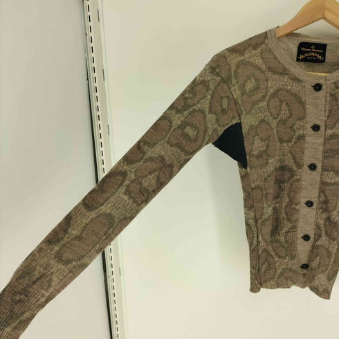 ヴィヴィアンウエストウッド アングロマニア Vivienne Westwood ANGLOMANIA イタリア製 レオパード 総柄 脇下 異素材 切替 ウール ニット カーディガン レディース import:M
