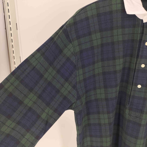 ポロバイラルフローレン Polo by RALPH LAUREN USA製 ポニー 刺繍 ブラックウォッチ ハーフ ボタン コットン プルオーバー シャツ メンズ import:L