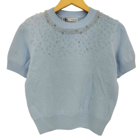 ザラ ZARA ビーズラインストーンニット コットン100 レディース import:M