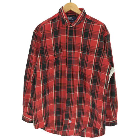 ポロバイラルフローレン Polo by RALPH LAUREN 外付けタグ タータンチェック 猫目ボタン アシメトリー ポケット コットン L/S シャツ メンズ import:M