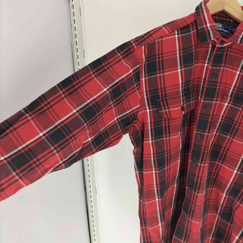 ポロバイラルフローレン Polo by RALPH LAUREN 外付けタグ タータンチェック 猫目ボタン アシメトリー ポケット コットン L/S シャツ メンズ import:M