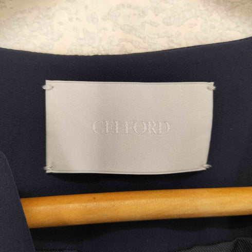 セルフォード CELFORD 23AW ネイビーノーカラーペプラムジャケット レディース 36
