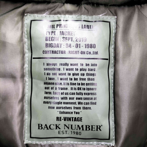 バックナンバー BACK NUMBER N3-B型 ダウンジャケット メンズ JPN:M