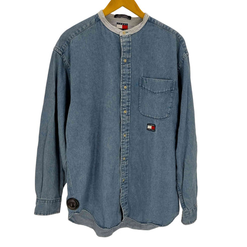 トミージーンズ tommy jeans ノーカラーデニムシャツ メンズ