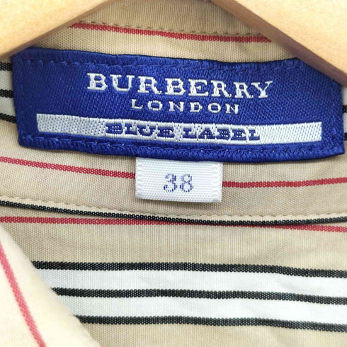 バーバリーブルーレーベル BURBERRY BLUE LABEL ホース刺繍 パフスリーブリボンタイ ストライプブラウス レディース 38