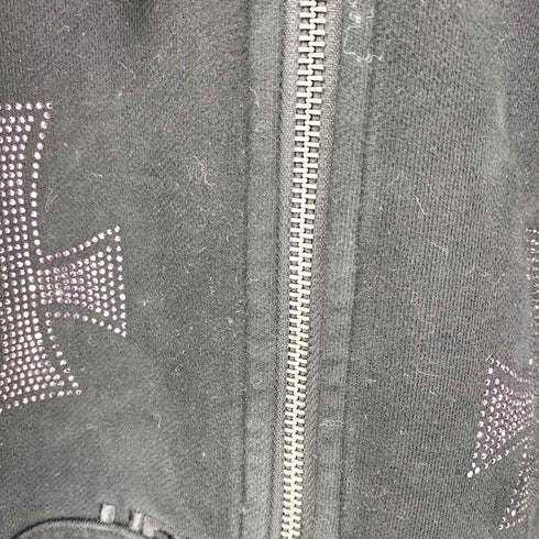 アンノウンロンドン UNKNOWN LONDON Black x Purple Cross Rhinestone Zip Hoodie クロス ラインストーン ジップアップフーディ メンズ import:M