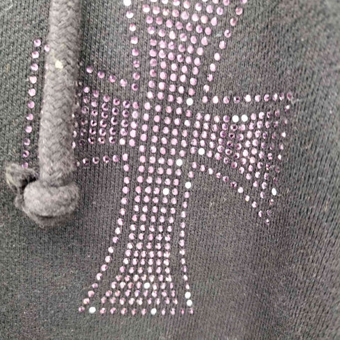 アンノウンロンドン UNKNOWN LONDON Black x Purple Cross Rhinestone Zip Hoodie クロス ラインストーン ジップアップフーディ メンズ import:M