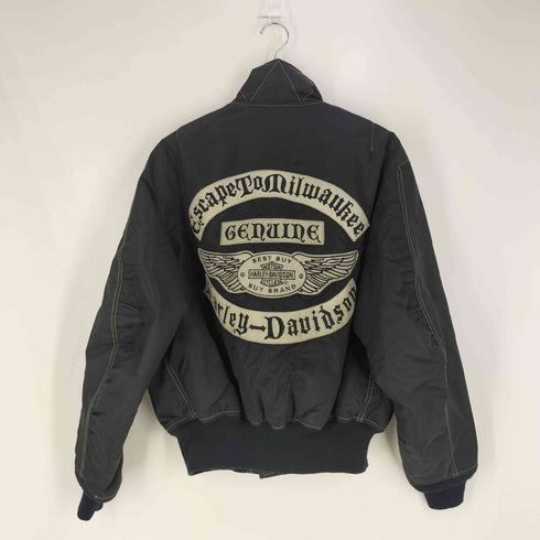 ハーレーダビッドソン HARLEY-DAVIDSON 裏地キルティング 背面ロゴ刺繍 ステッチデザイン ハイネック ナイロン 中綿 ジップアップジャケット メンズ import:L