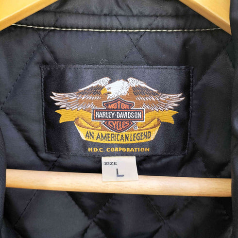 ハーレーダビッドソン HARLEY-DAVIDSON 裏地キルティング 背面ロゴ刺繍 ステッチデザイン ハイネック ナイロン 中綿 ジップアップジャケット メンズ import:L