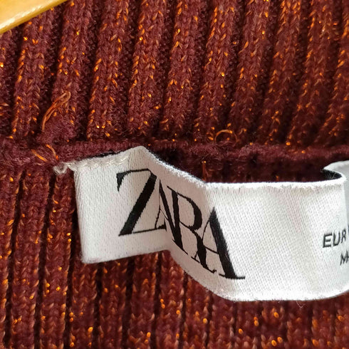 ザラ ZARA メタリックスレッドニットトップス レディース import:M