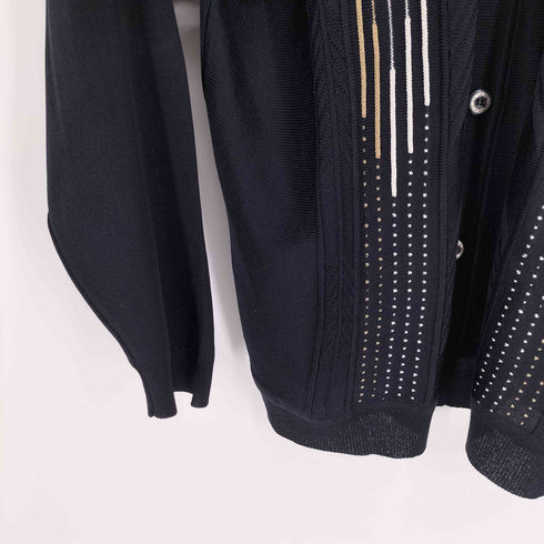 CREME DE SILK シルク レーヨン ストライプ デザイン ニット L/S シャツ メンズ XL