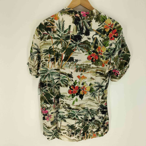 ザラ ZARA 総柄 ハイビスカス ヤシの木 開襟 オープンカラー レーヨン S/S アロハシャツ メンズ import:M
