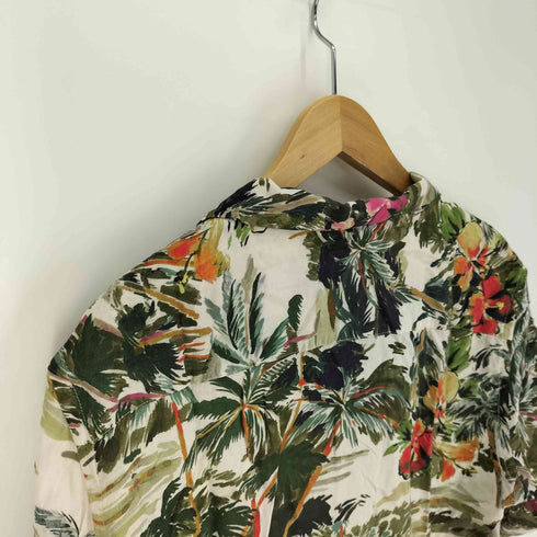 ザラ ZARA 総柄 ハイビスカス ヤシの木 開襟 オープンカラー レーヨン S/S アロハシャツ メンズ import:M