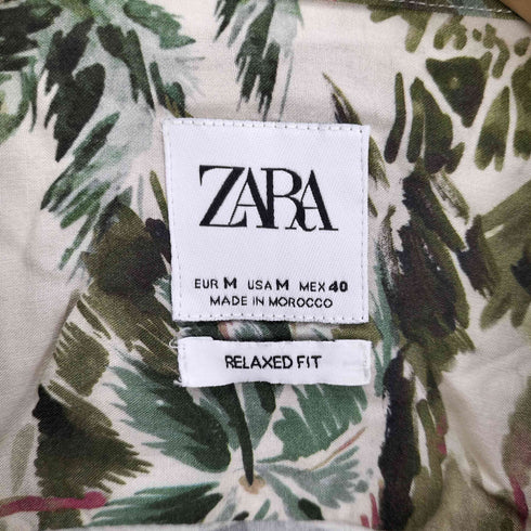 ザラ ZARA 総柄 ハイビスカス ヤシの木 開襟 オープンカラー レーヨン S/S アロハシャツ メンズ import:M