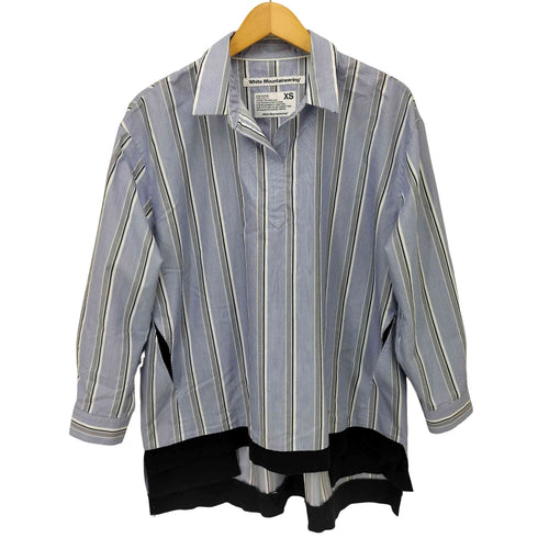 ホワイトマウンテニアリング WHITE MOUNTAINEERING 18AW スキッパーカラー 異素材切り替え L/S ストライプシャツ レディース JPN:XS