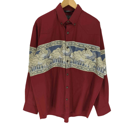 BUFFALO COUNTRY 鷲 織り柄 ライン ポリ コットン B.D L/S シャツ メンズ import:L