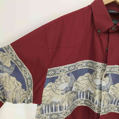 BUFFALO COUNTRY 鷲 織り柄 ライン ポリ コットン B.D L/S シャツ メンズ import:L