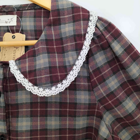 Favorite チェック 丸襟 リボン シャツ レディース M-L