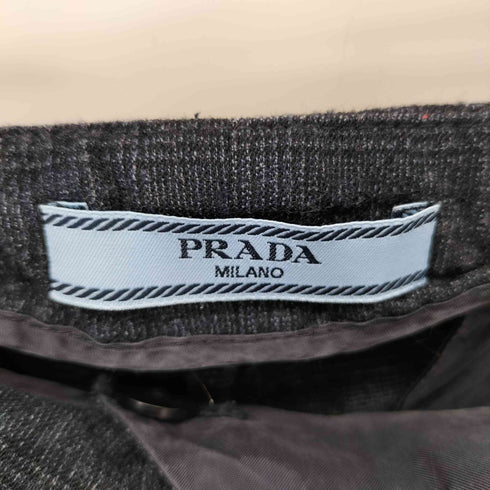 プラダ PRADA グレンチェック ウールスラックス ベルトレス レディース 38S