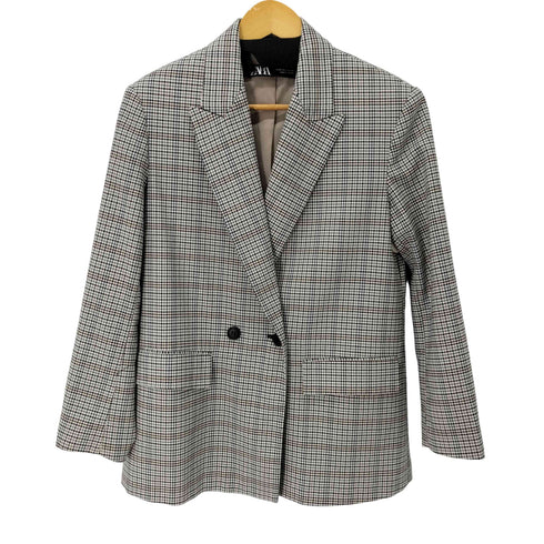 ザラ ZARA チェックダブルテーラードジャケット レディース import:XS