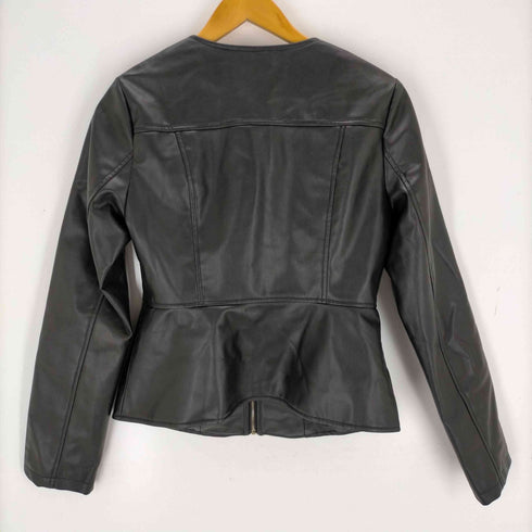 ザラ ZARA エコレザーノーカラーシングルライダースジャケット レディース import:M