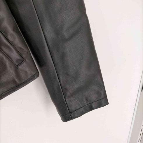 ザラ ZARA エコレザーノーカラーシングルライダースジャケット レディース import:M