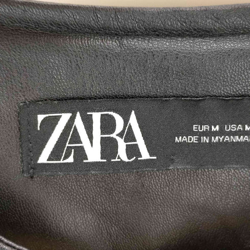 ザラ ZARA エコレザーノーカラーシングルライダースジャケット レディース import:M