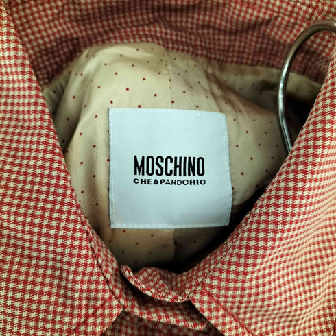 モスキーノチープアンドシック MOSCHINO CHEAP&CHIC イタリア製 裏地ドット柄 千鳥格子柄 ベルテッド ステンカラーコート レディース I:40