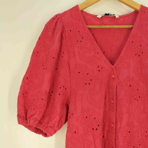 ザラ ZARA 花柄 レース 刺繍 Vネック ティアード ワンピース レディース import:L