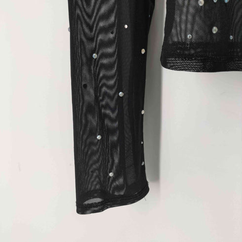 ザラ ZARA L/S ラインストーンシアートップス レディース import:S
